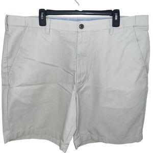 Croft & Barrow Mens Size 42 Khaki Flat Front Chino Shorts Cotton Polyester Blend